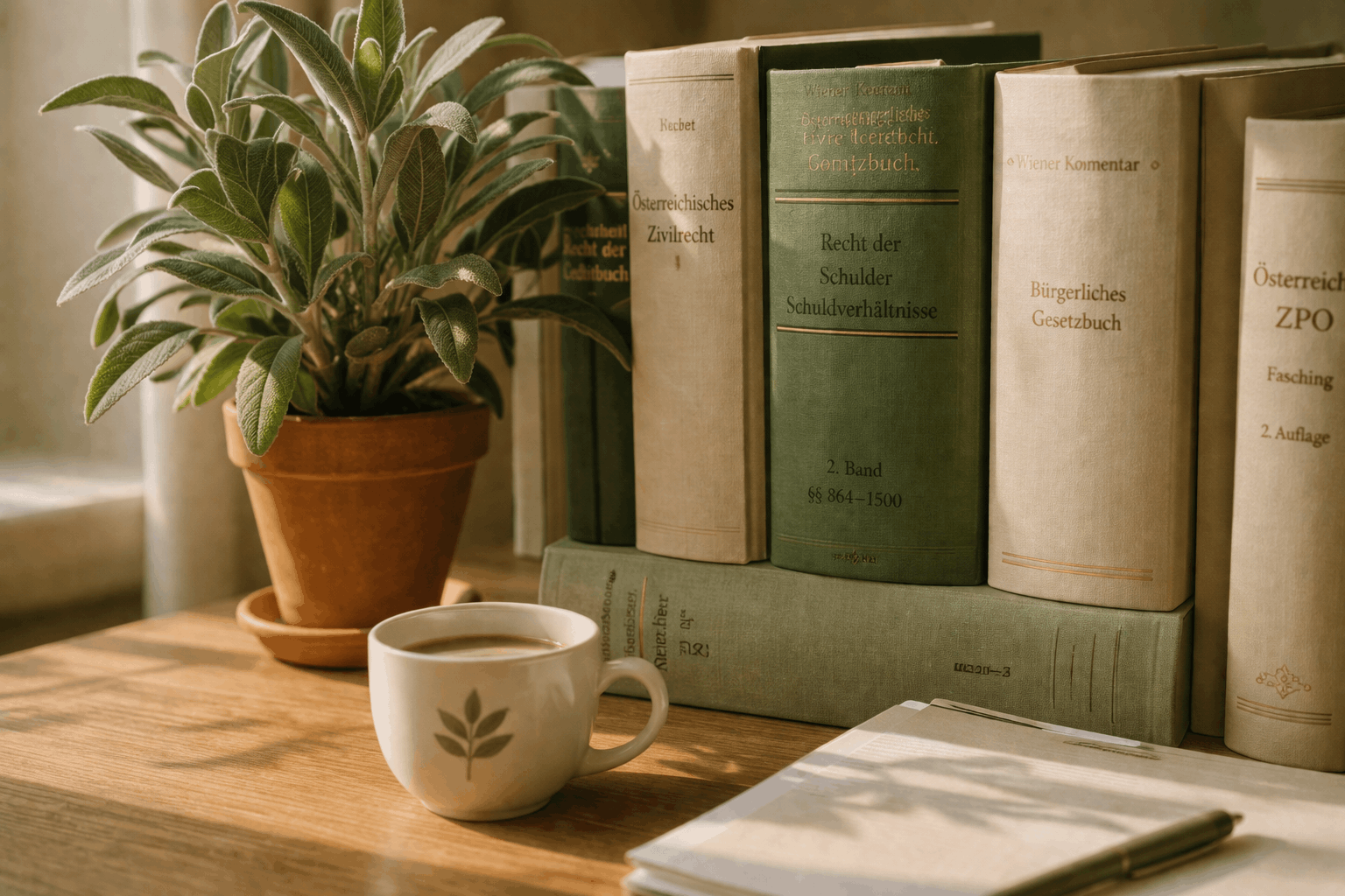Детали венского юридического офиса — книги, растения, натуральные материалы